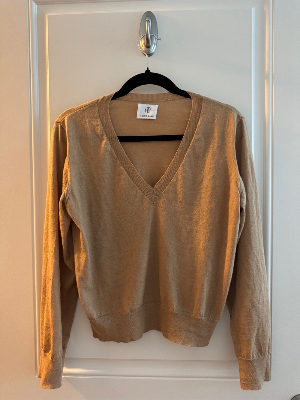 Anine Bing Women's V-Neck Sweater — Camel Brown